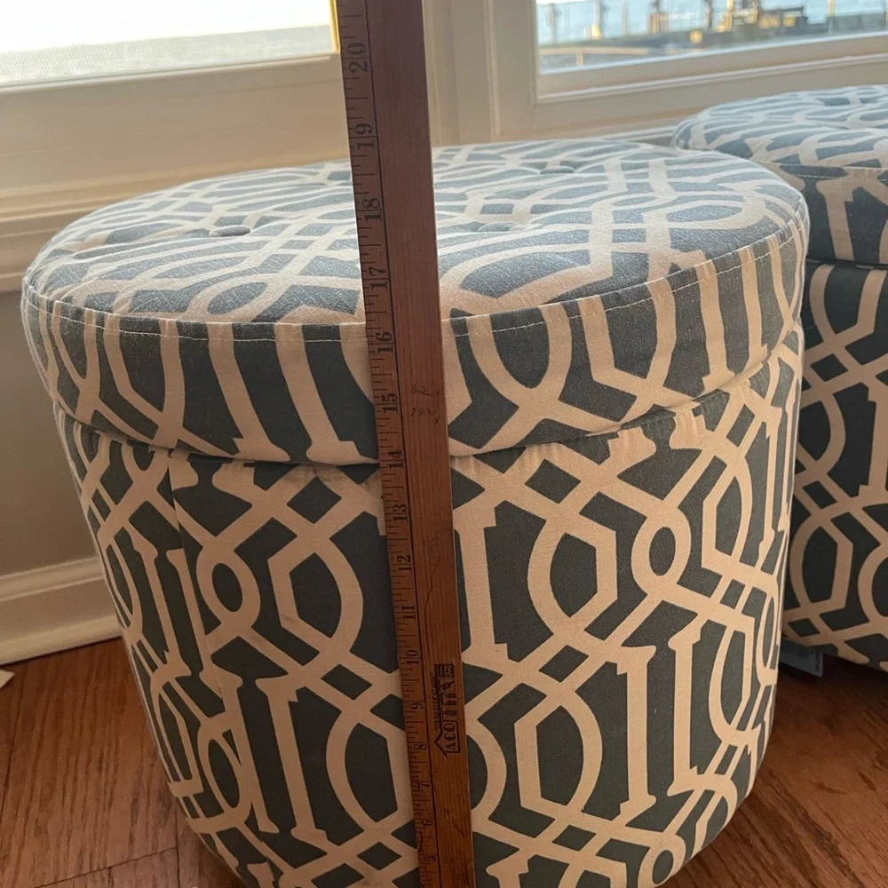 Blue and White Geometric ottomans with storage